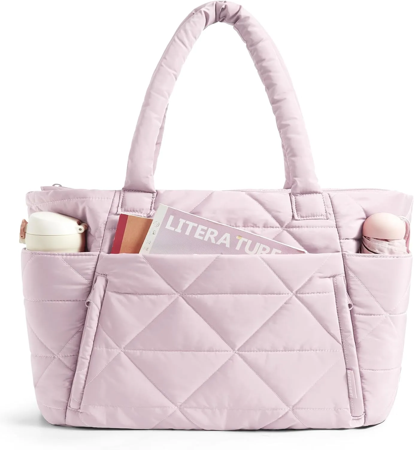 BAGSMART Tote Bag for Women, Puffy Tote Bag with Zipper, Large Quilted Shoulder Bag with Compartments for Travel, Work, Gym