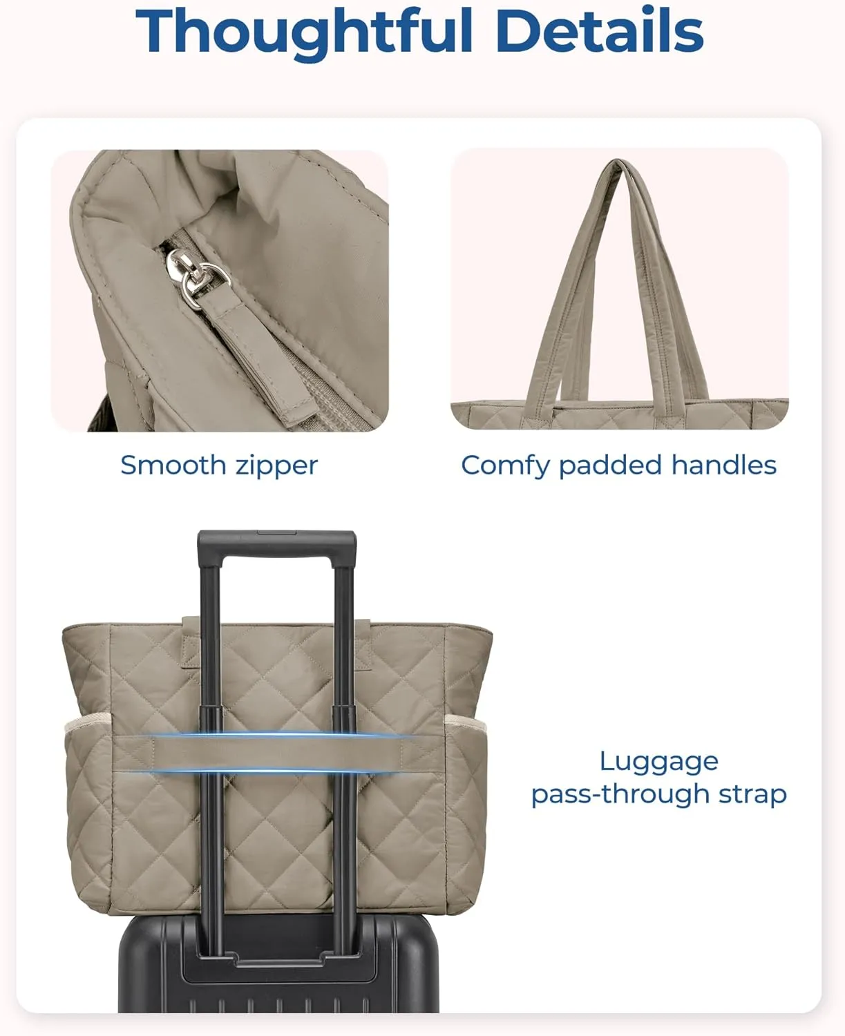 BAGSMART Tote Bag for Women, Tote Bag for Travel with Pocket, Large Puffy Quilted Shoulder Bag Handbag for Travel, Work, Gym