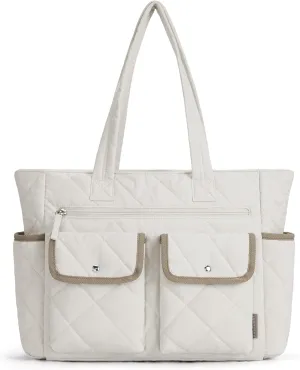 BAGSMART Tote Bag for Women, Tote Bag for Travel with Pocket, Large Puffy Quilted Shoulder Bag Handbag for Travel, Work, Gym