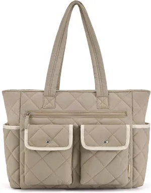 BAGSMART Tote Bag for Women, Tote Bag for Travel with Pocket, Large Puffy Quilted Shoulder Bag Handbag for Travel, Work, Gym