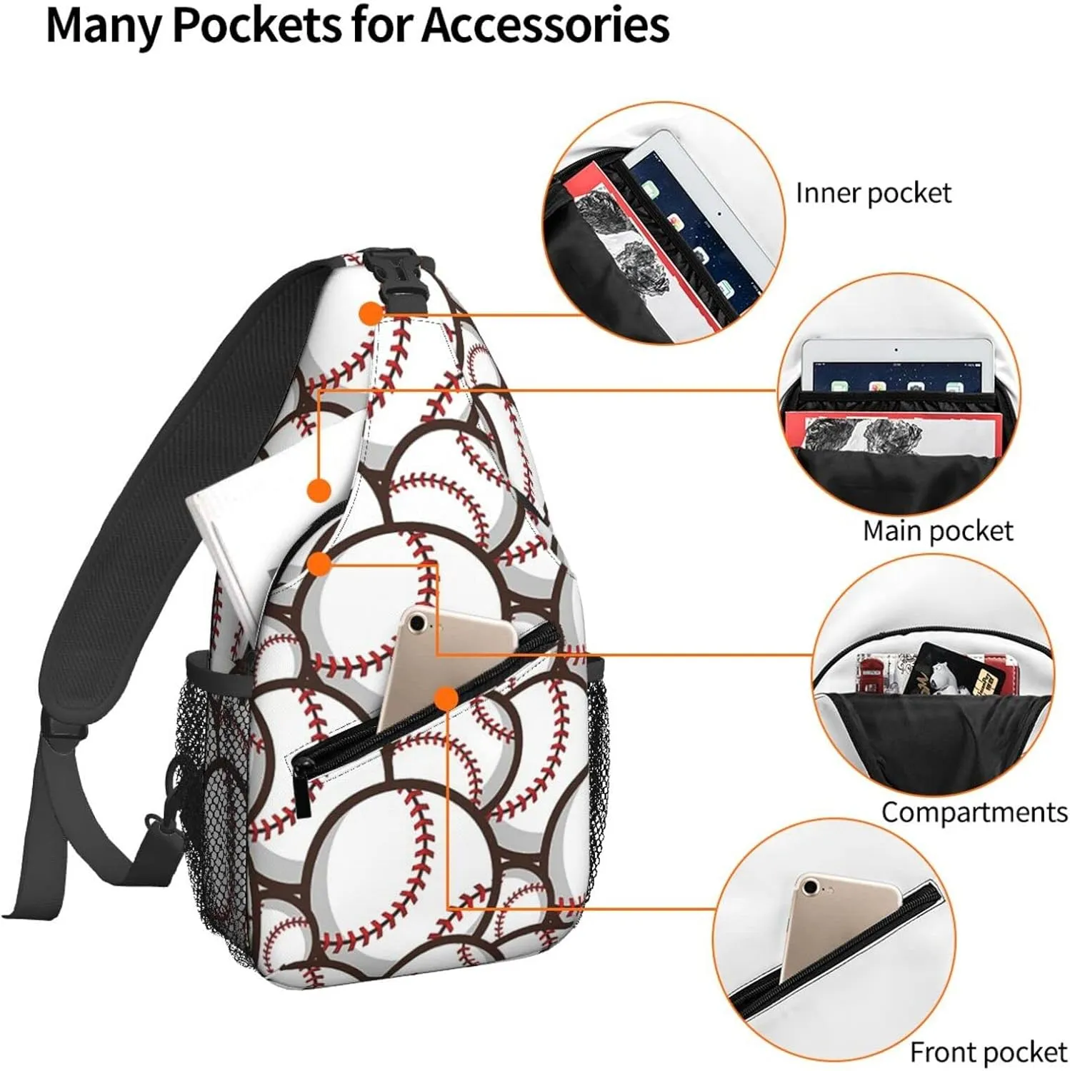 Ball Baseball Pattern Crossbody Bags for Women Trendy Sling Backpack Men Chest Shoulder Bag Gym Cycling Travel Hiking Daypack