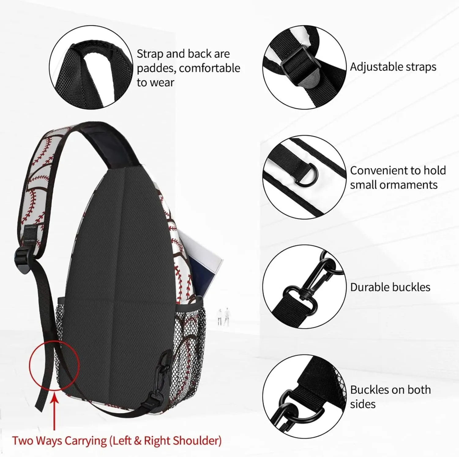 Ball Baseball Pattern Crossbody Bags for Women Trendy Sling Backpack Men Chest Shoulder Bag Gym Cycling Travel Hiking Daypack