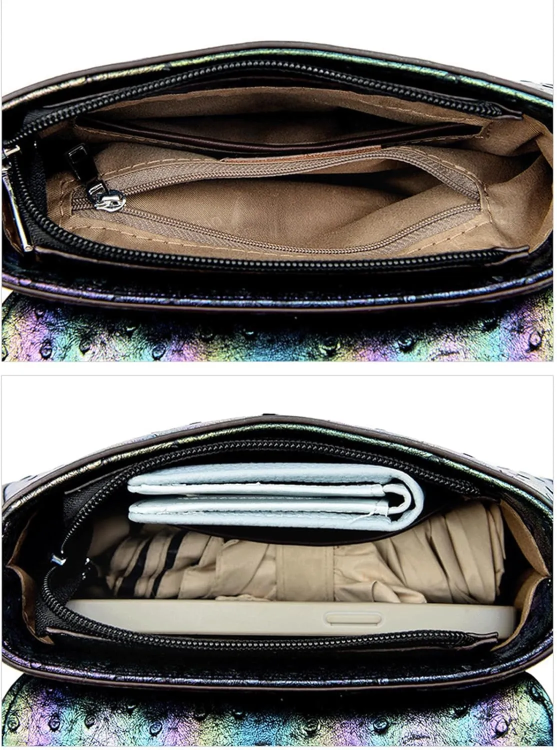 Bamboo Handle Purse for Woman Retro Ostrich Embossed PU Leather Handbag Stylish Purses Top Handle Satchel Bag