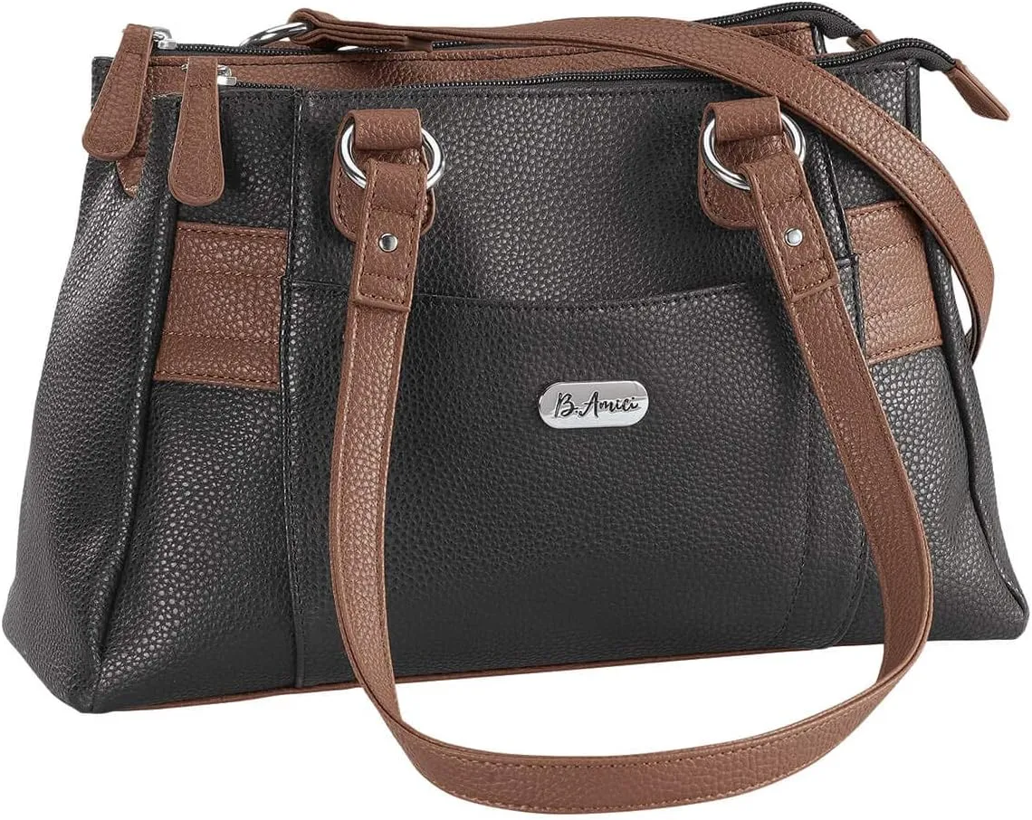 B.AmiciTM Nicole RFID Greenwich Multi Pocket Leather Satchel