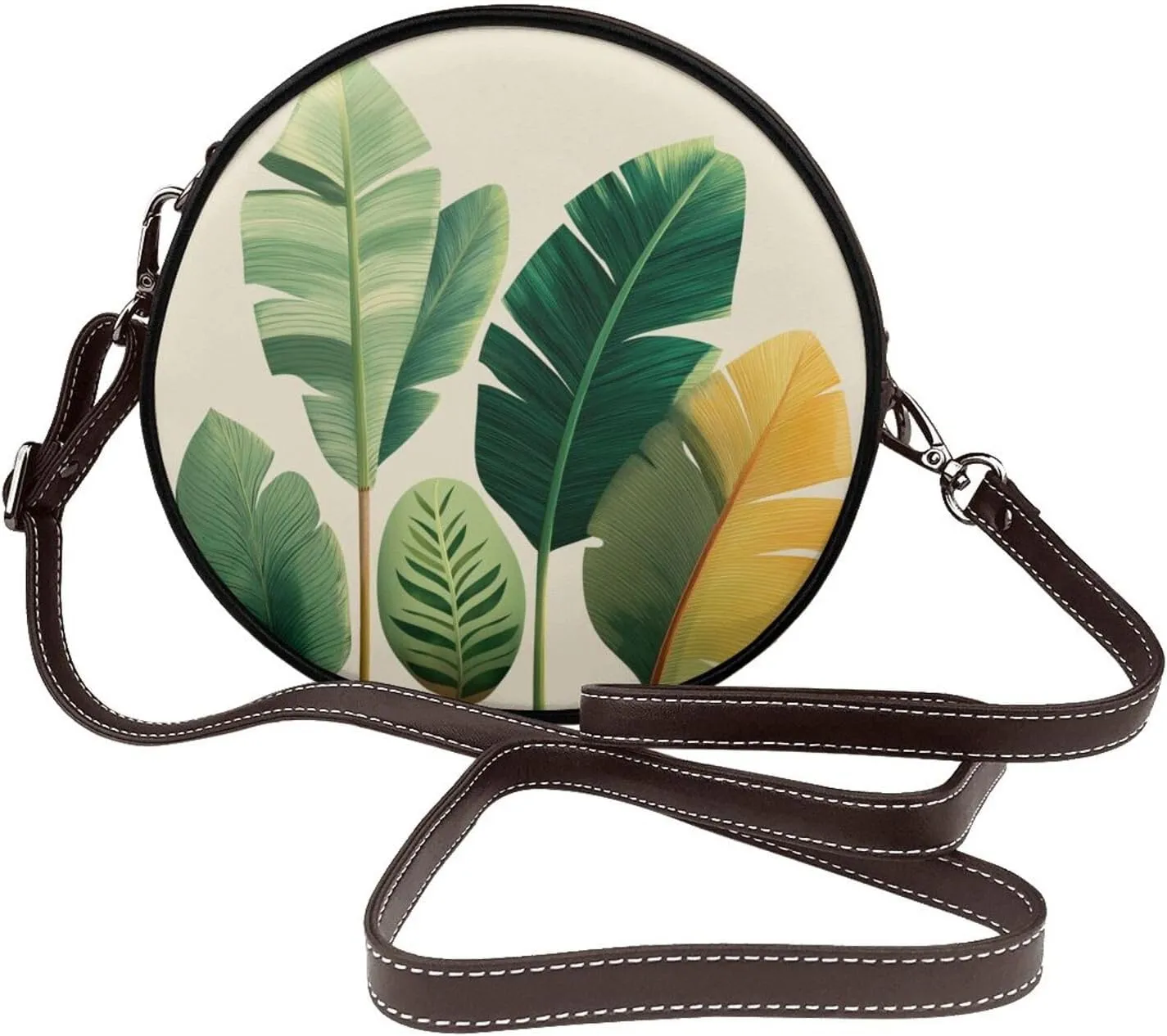 Banana Leaves Simple Women Round Crossbody Bags Leather Sling Bag Purse