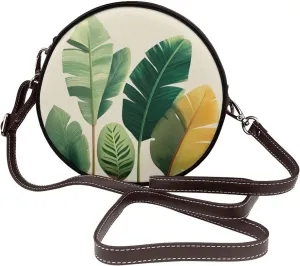 Banana Leaves Simple Women Round Crossbody Bags Leather Sling Bag Purse