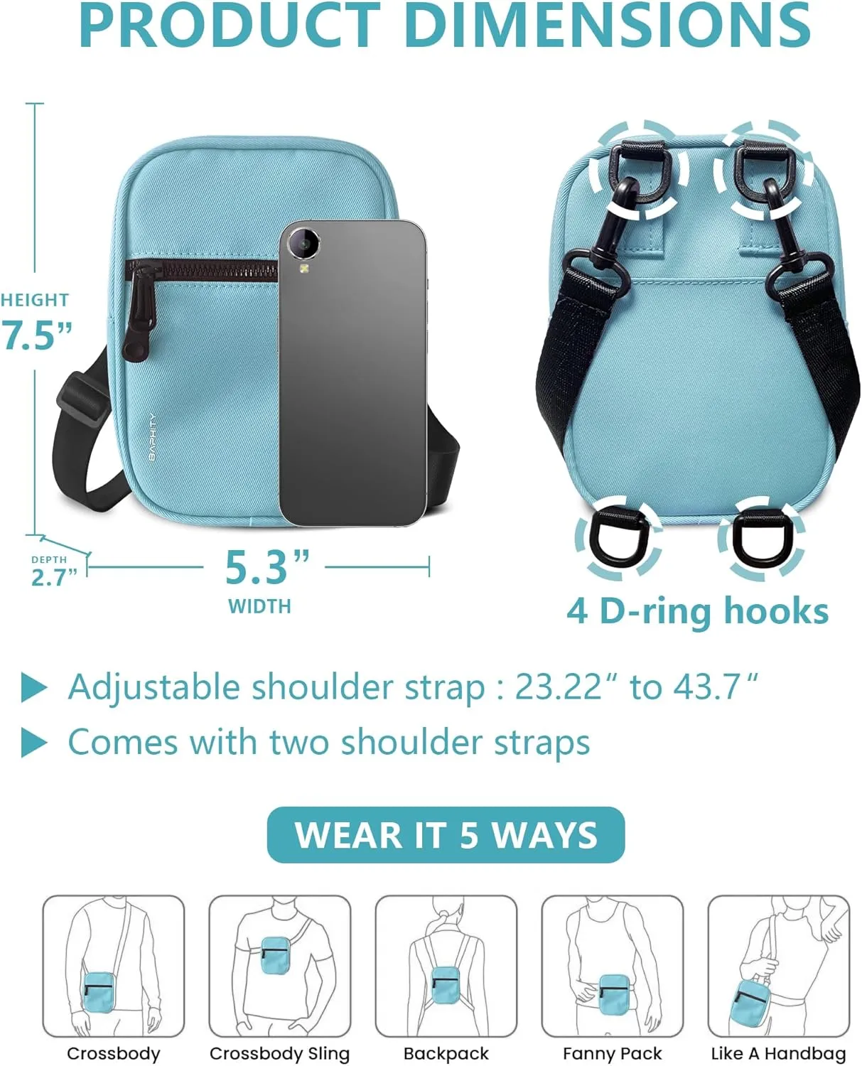 BAPHITY Crossbody Bag Sling Purses for Women Trendy, Convertible Multi Position Fanny Back Pack Sling Bag for Women Cross Body