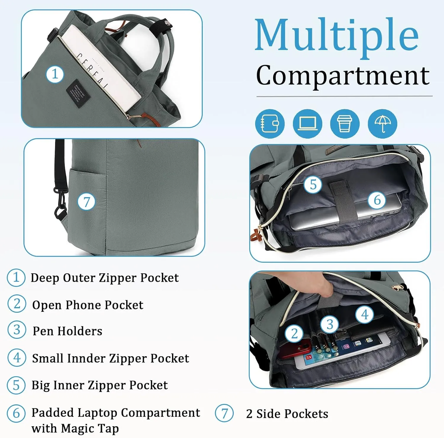 BASICPOWER Backpack Purse for Women Bag Travel Laptop Bookbag Work Nurse Teacher Bag 15.6-in Computer Grey