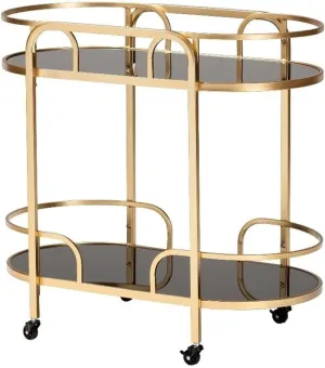 Baxton Studio Leighton Contemporary Glam and Luxe Gold Metal and Tempered Glass 2-Tier Wine Cart