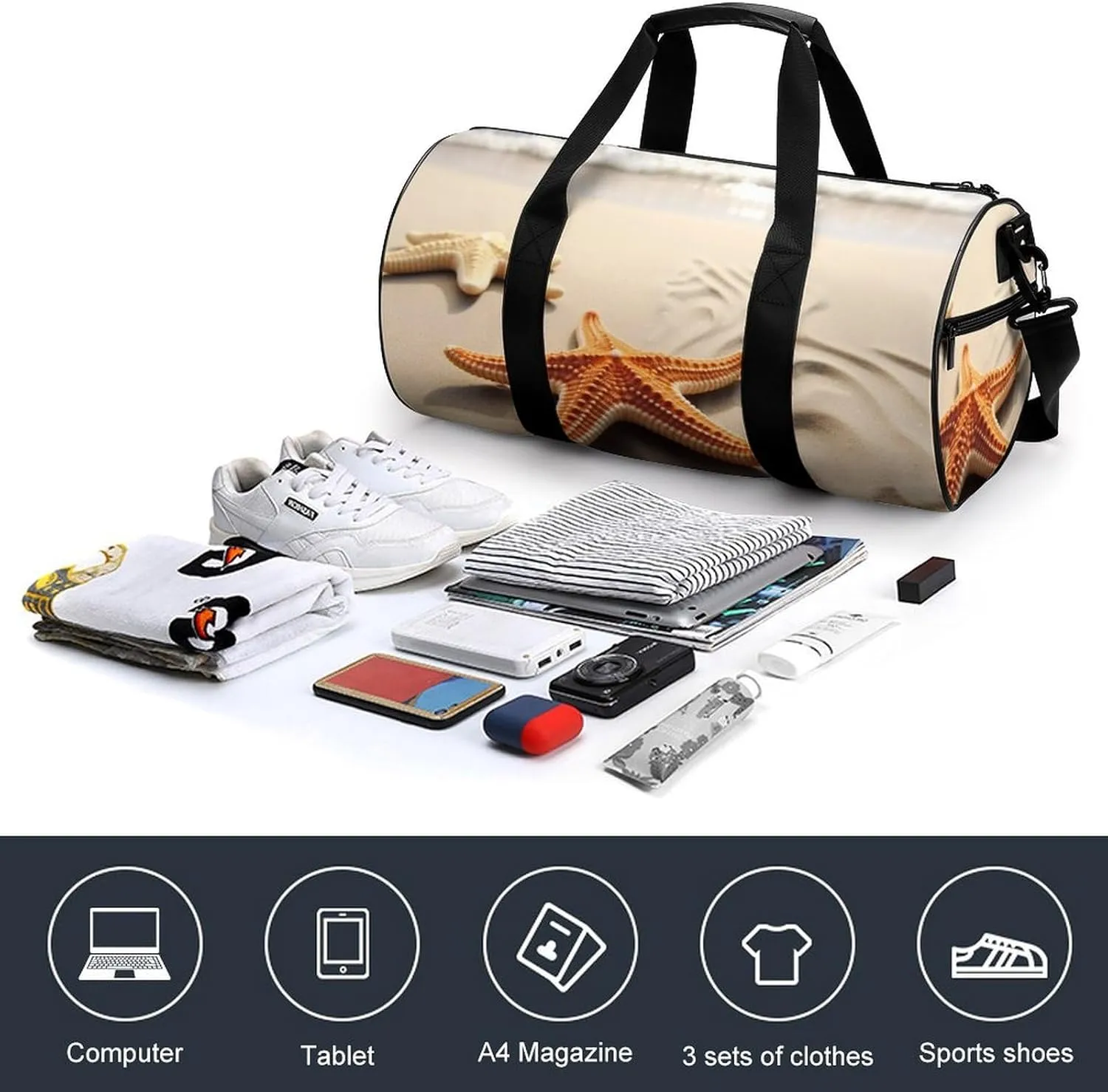 Beach Landscape Gym Bag Small Travel Duffle Bag with Compartment Carry On Weekender Bag for Women Men