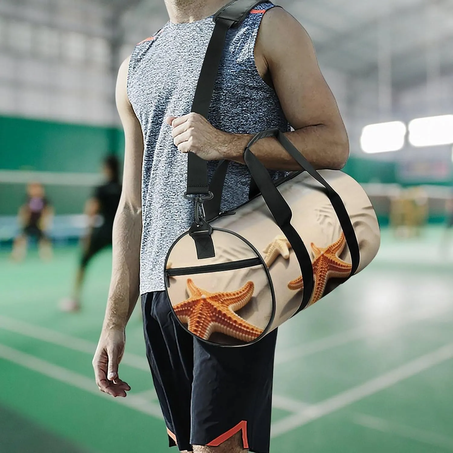 Beach Landscape Gym Bag Small Travel Duffle Bag with Compartment Carry On Weekender Bag for Women Men