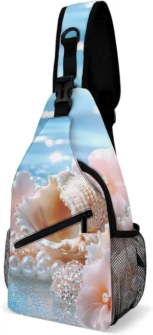 Beach Seashell Sling Backpack Multipurpose Crossbody Shoulder Bags Travel Chest Bag Hiking Daypack