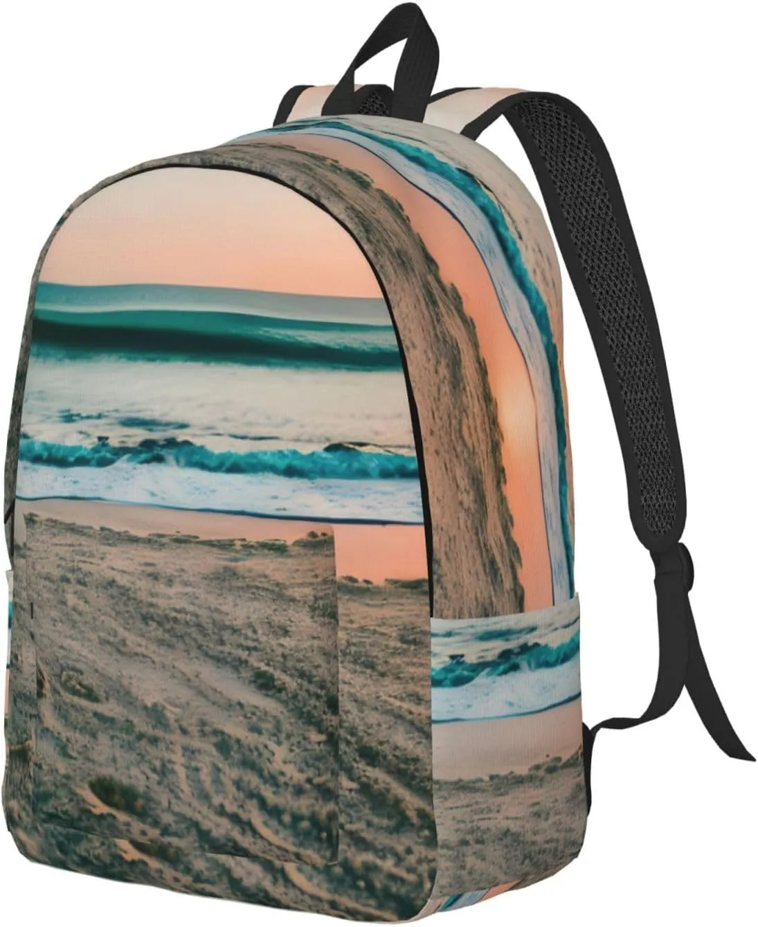 Beach Sunset Theme Print Laptop Backpack For Women Travel Canvas Bookbag For Men Outdoor Fashion Casual Daypack