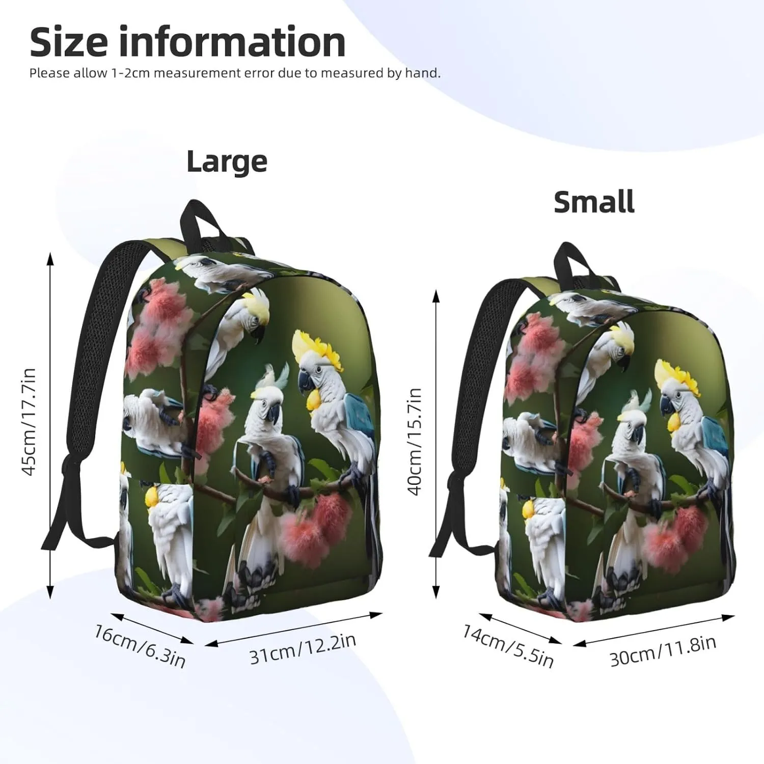 Beautiful Cockatoo Bird Flower Canvas Casual Lightweight Duffel Bag, Fashion Duffel Bag, Casual Daypack, Unisex Travel Backpack