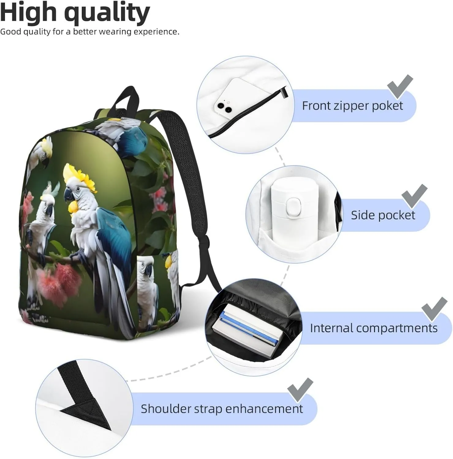 Beautiful Cockatoo Bird Flower Canvas Casual Lightweight Duffel Bag, Fashion Duffel Bag, Casual Daypack, Unisex Travel Backpack