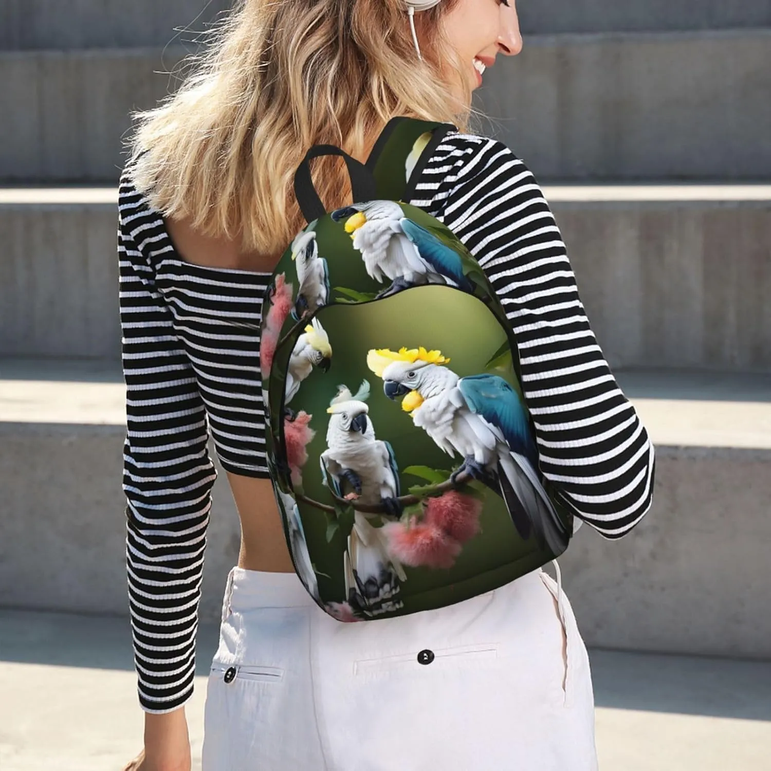 Beautiful Cockatoo Bird Flower Canvas Casual Lightweight Duffel Bag, Fashion Duffel Bag, Casual Daypack, Unisex Travel Backpack
