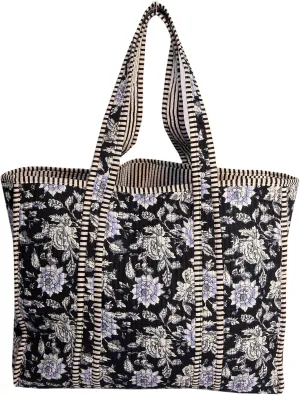 Beautiful Floral Print Quilted Tote Bag Handmade Unisex Quilted Bag Soft Indian Cotton Tote Bag Travel Bag, Shoulder Bag, Large Tote Bag Vintage