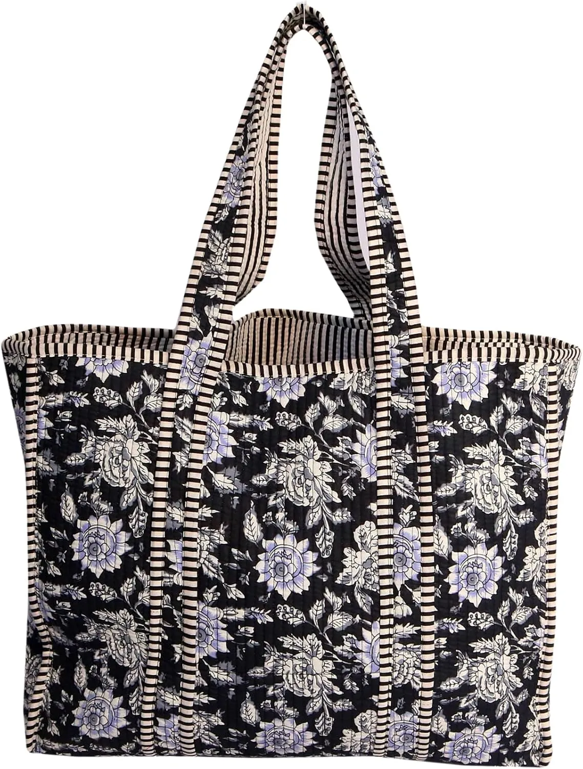 Beautiful Floral Print Quilted Tote Bag Handmade Unisex Quilted Bag Soft Indian Cotton Tote Bag Travel Bag, Shoulder Bag, Large Tote Bag Vintage