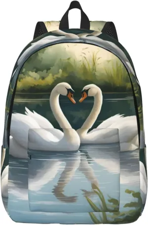 Beautiful White Swans on The Lake Canvas Casual Lightweight Duffel Bag, Fashion Duffel Bag, Unisex Travel Backpack
