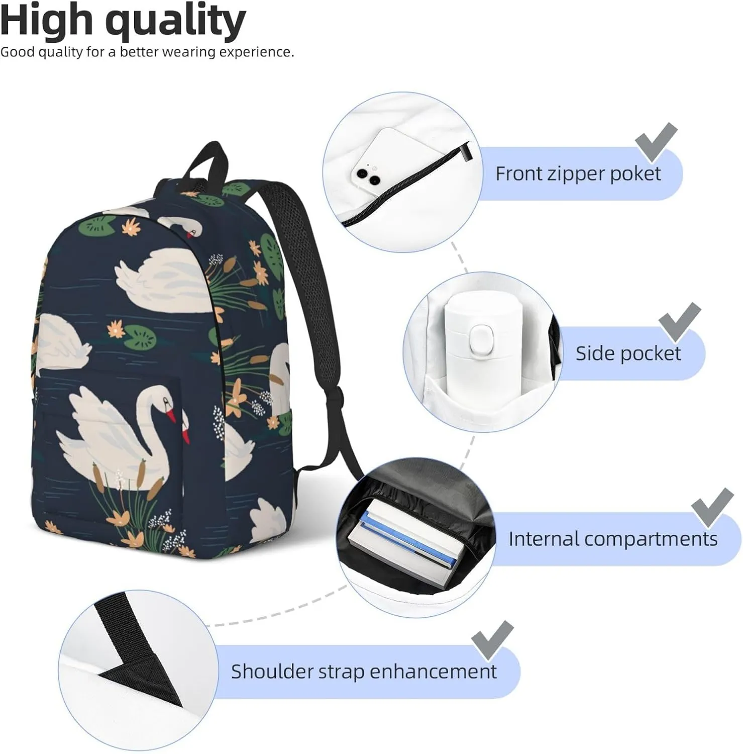 Beautiful White Swans on The Lake Canvas Casual Lightweight Duffel Bag, Fashion Duffel Bag, Unisex Travel Backpack