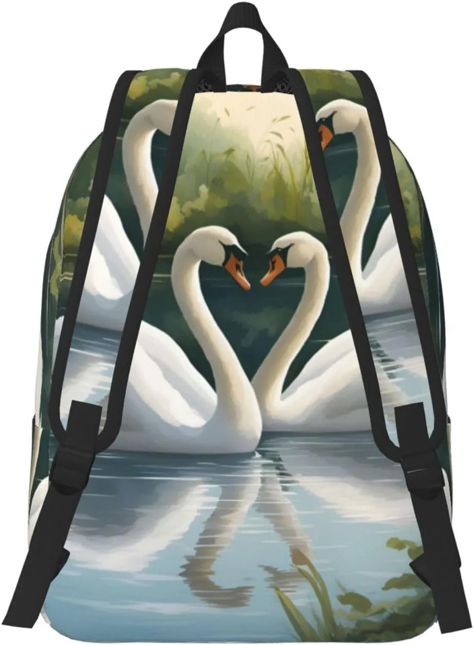 Beautiful White Swans on The Lake Canvas Casual Lightweight Duffel Bag, Fashion Duffel Bag, Unisex Travel Backpack