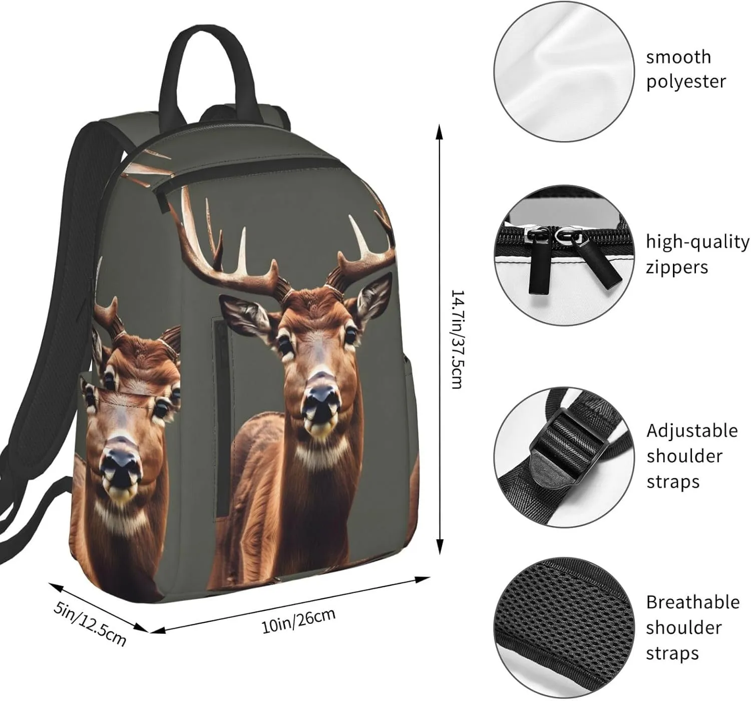 Beauty Deer print Lightweight Laptop Backpack Travel Daypack Bookbag for Women Men for Travel Work