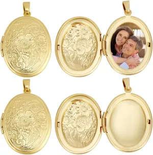 Beebeecraft 1 Box 6Pcs Gold Locket Charms Oval with Flower Openable Real 18K Gold Plated Brass Photo Frame Lockets Memory Pendants Charm for Jewelry Making Charms Necklace Supplies DIY Craft