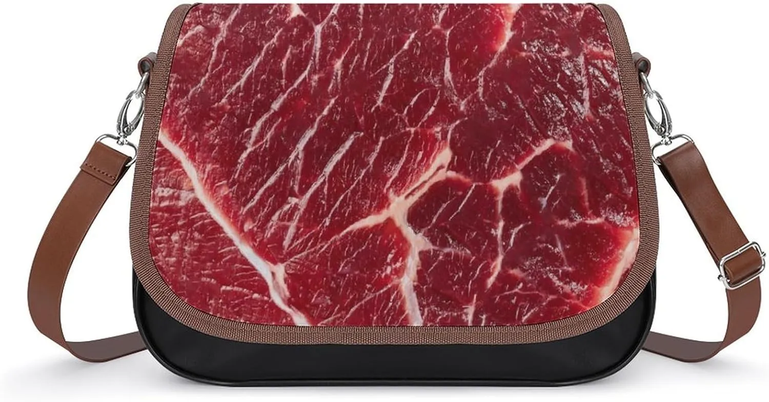 Beef Steak Texture Meat(1) Trendy Crossbody Bags Purses for Women Casual Shoulder Handbags with Adjustable Wide Strap