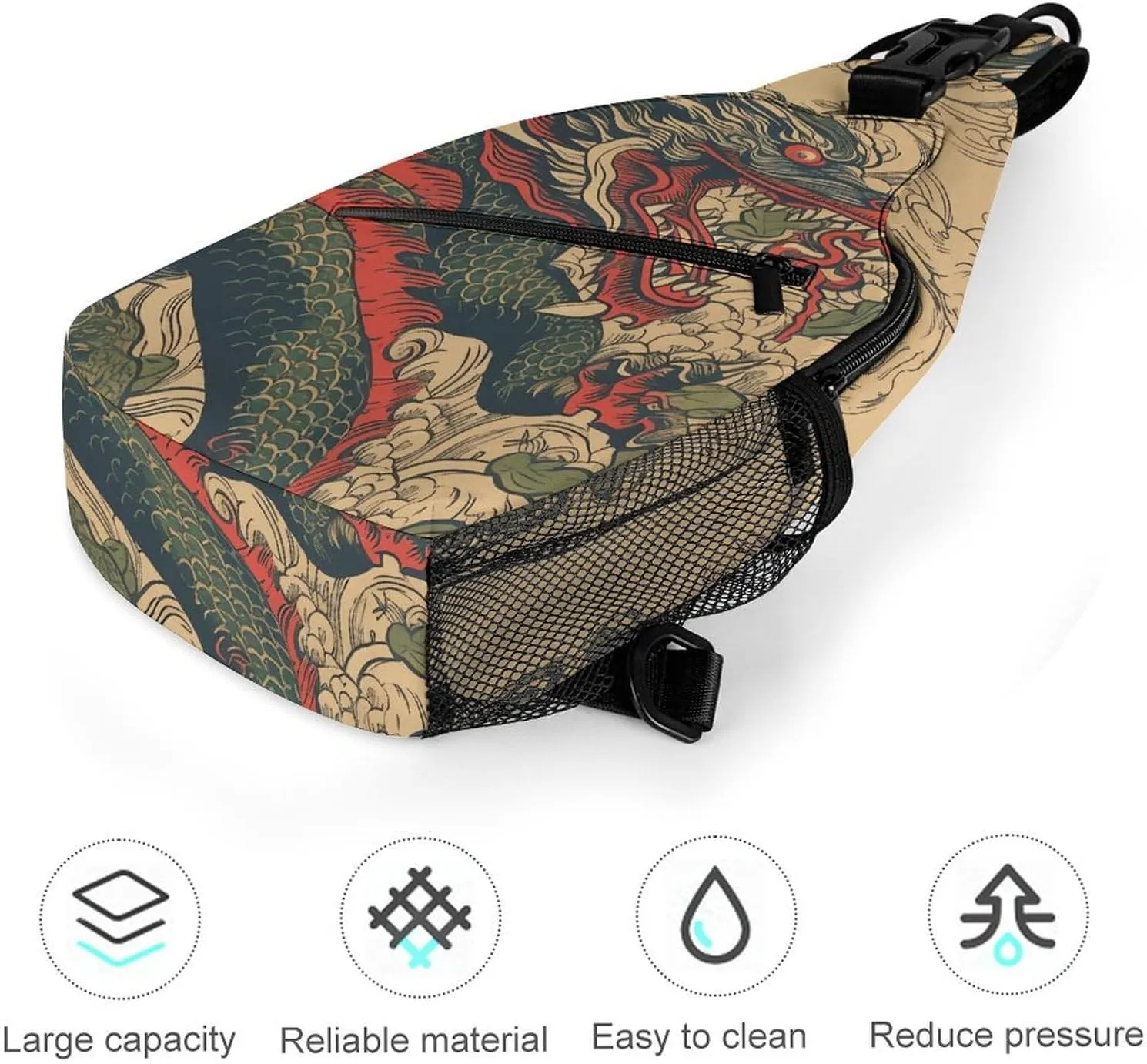 Beige Dragon Pattern Sling Bag Crossbody Bags Cross Body Bag Fanny Packs Chest Bags Sling Purses for Travel