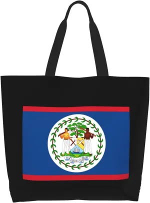 Belize-Flags-of-countries-emblem- Canvas Tote Bags for Women, Ladies Shoulder Handbags Large Purse Lightweight Foldable Reusable Shopping Bag with Pockets for Work, Travel, 15.7x19.7in