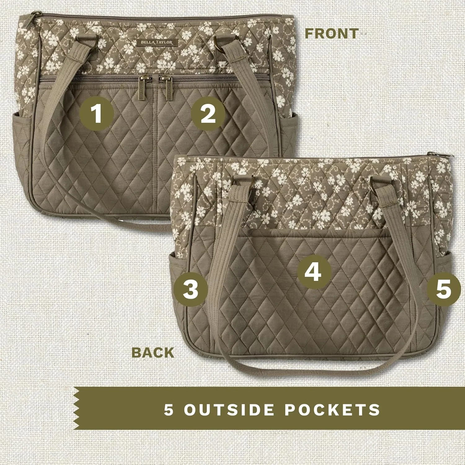 Bella Taylor Everyday Tote | Lightweight Quilted Fabric Handbags for Women