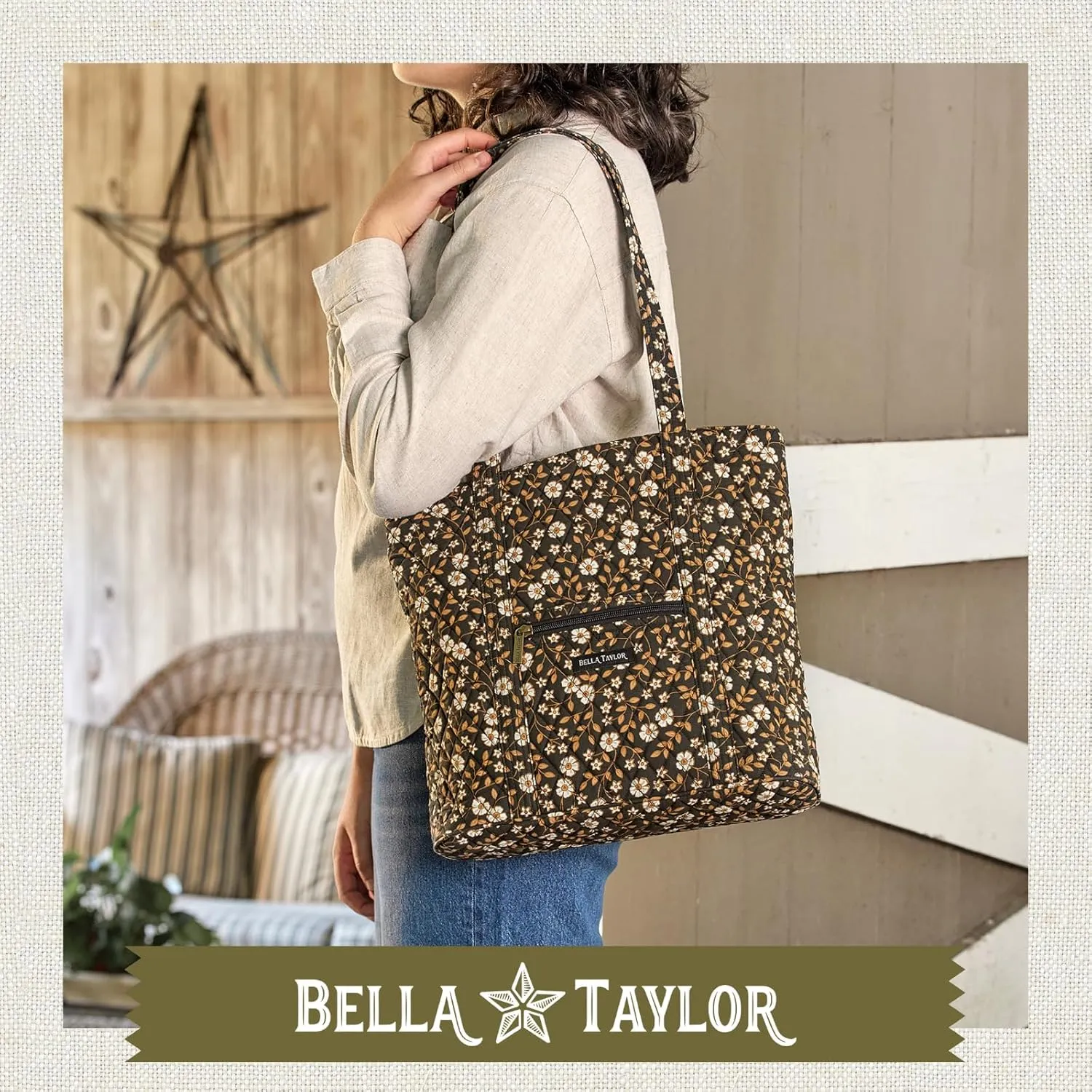 Bella Taylor Large Tote | Lightweight Quilted Fabric Tote Bags for Women