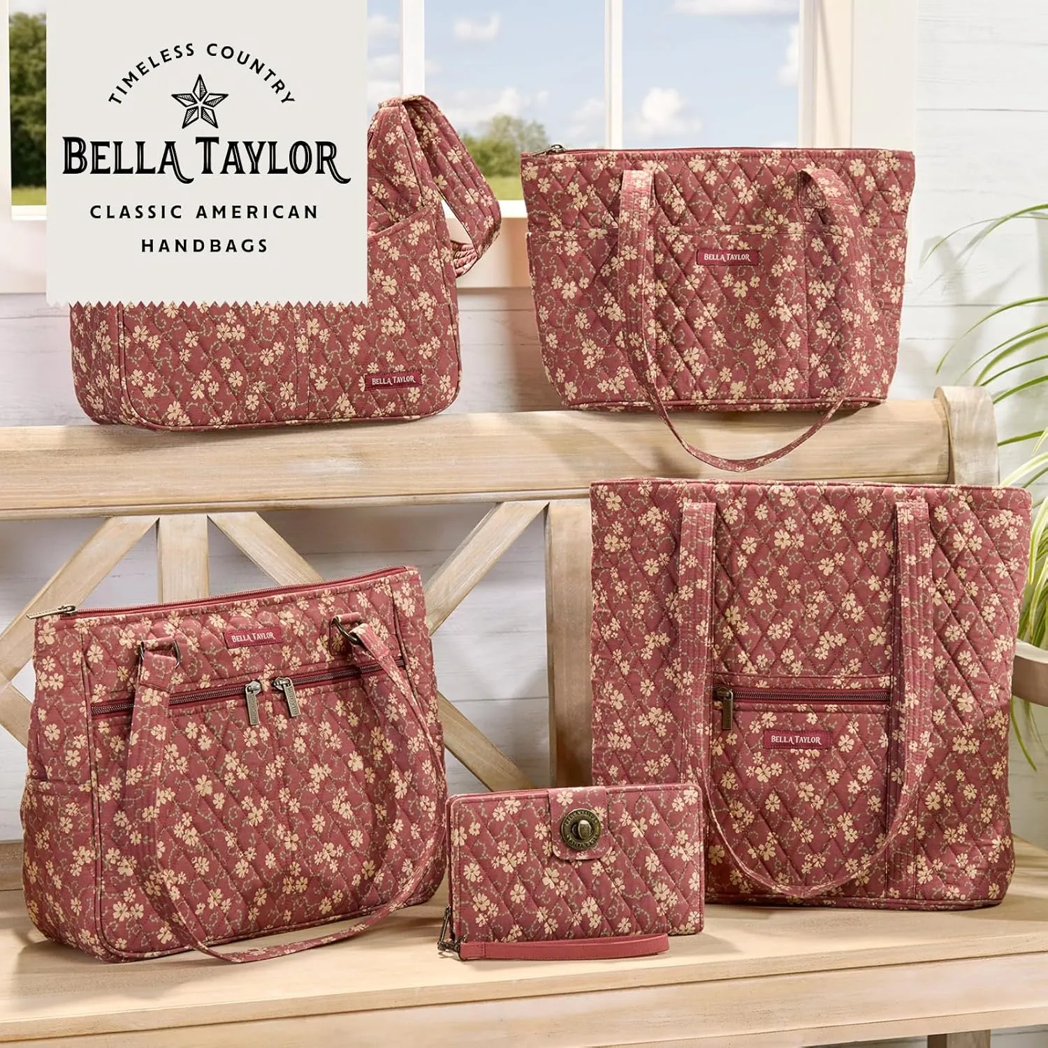 Bella Taylor Quilted Cotton Duffel Bag |Large Carry On Travel and Weekender Bag For Women| Burgundy Floral