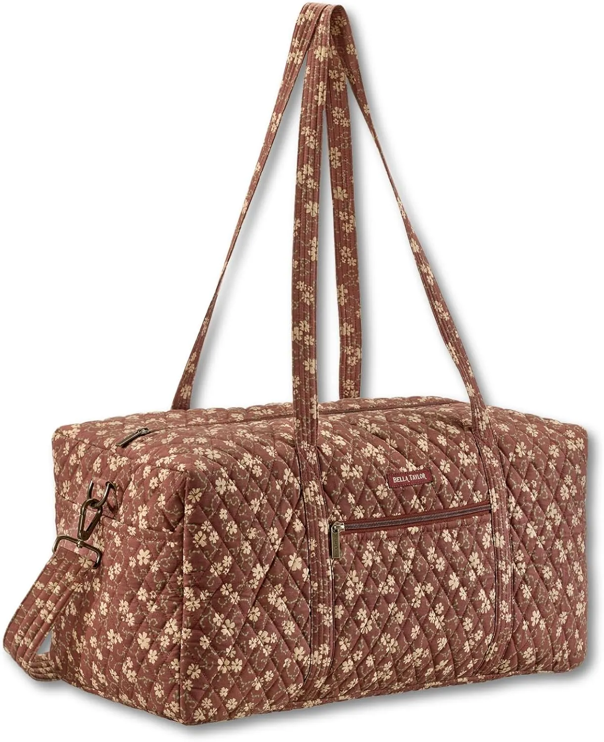 Bella Taylor Quilted Cotton Duffel Bag |Large Carry On Travel and Weekender Bag For Women| Burgundy Floral