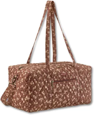 Bella Taylor Quilted Cotton Duffel Bag |Large Carry On Travel and Weekender Bag For Women| Burgundy Floral