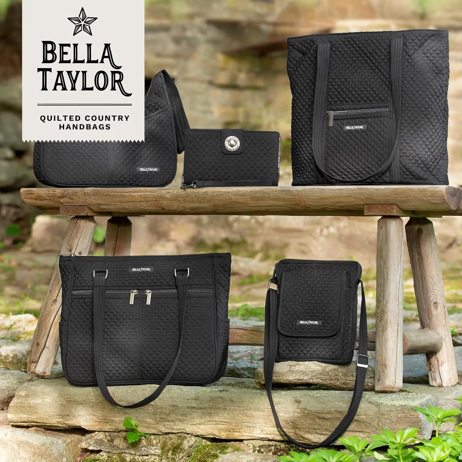 Bella Taylor Quilted Duffle Bag for Women, Large Carry On Travel Weekend Bag, Quilted Vintage Black Microfiber
