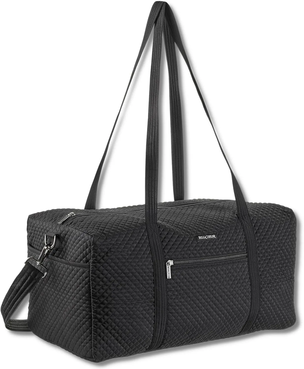 Bella Taylor Quilted Duffle Bag for Women, Large Carry On Travel Weekend Bag, Quilted Vintage Black Microfiber