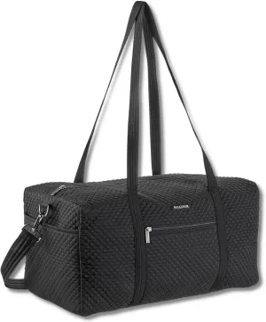 Bella Taylor Quilted Duffle Bag for Women, Large Carry On Travel Weekend Bag, Quilted Vintage Black Microfiber