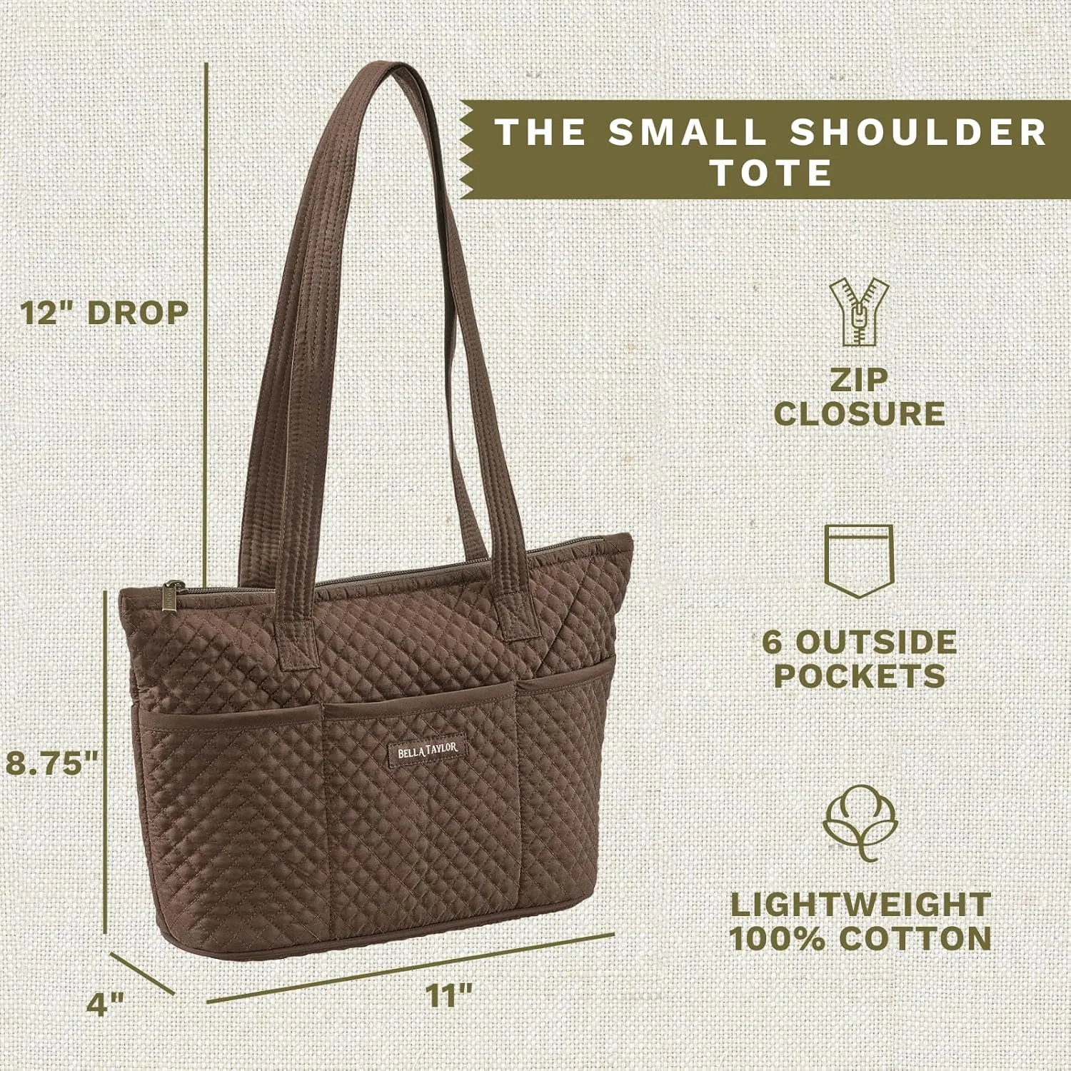 Bella Taylor Small Tote | Lightweight Quilted Fabric Purses for Women