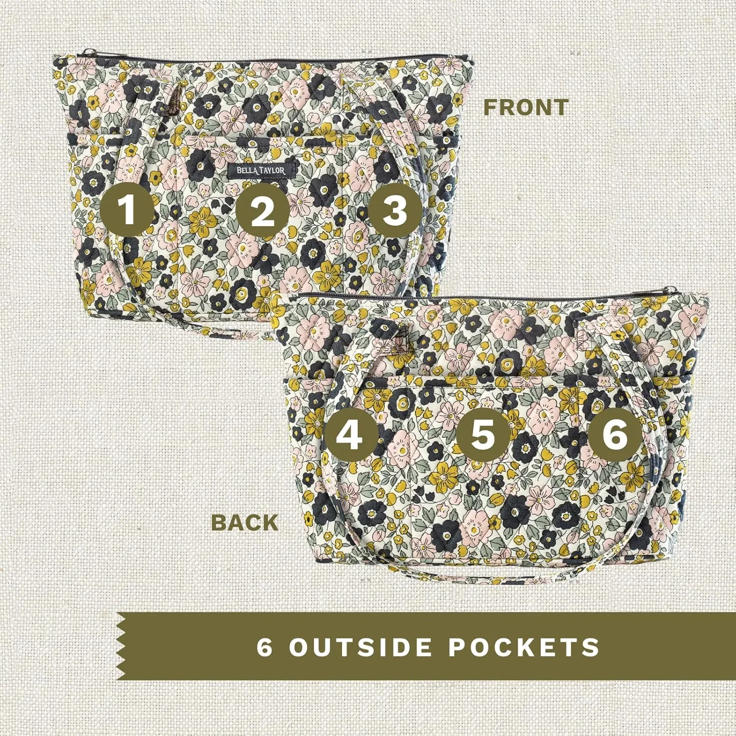 Bella Taylor Small Tote | Lightweight Quilted Fabric Purses for Women