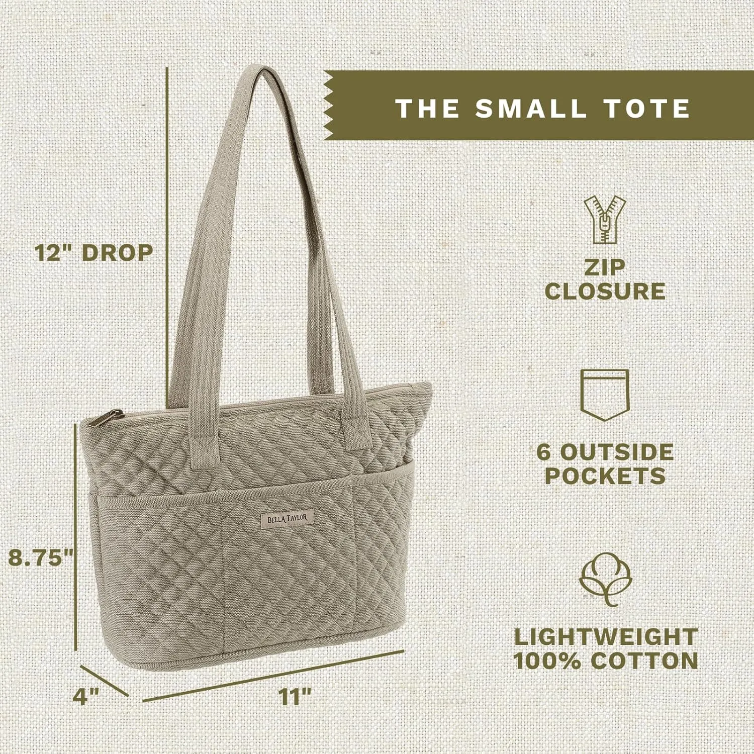 Bella Taylor Small Tote | Lightweight Quilted Fabric Purses for Women