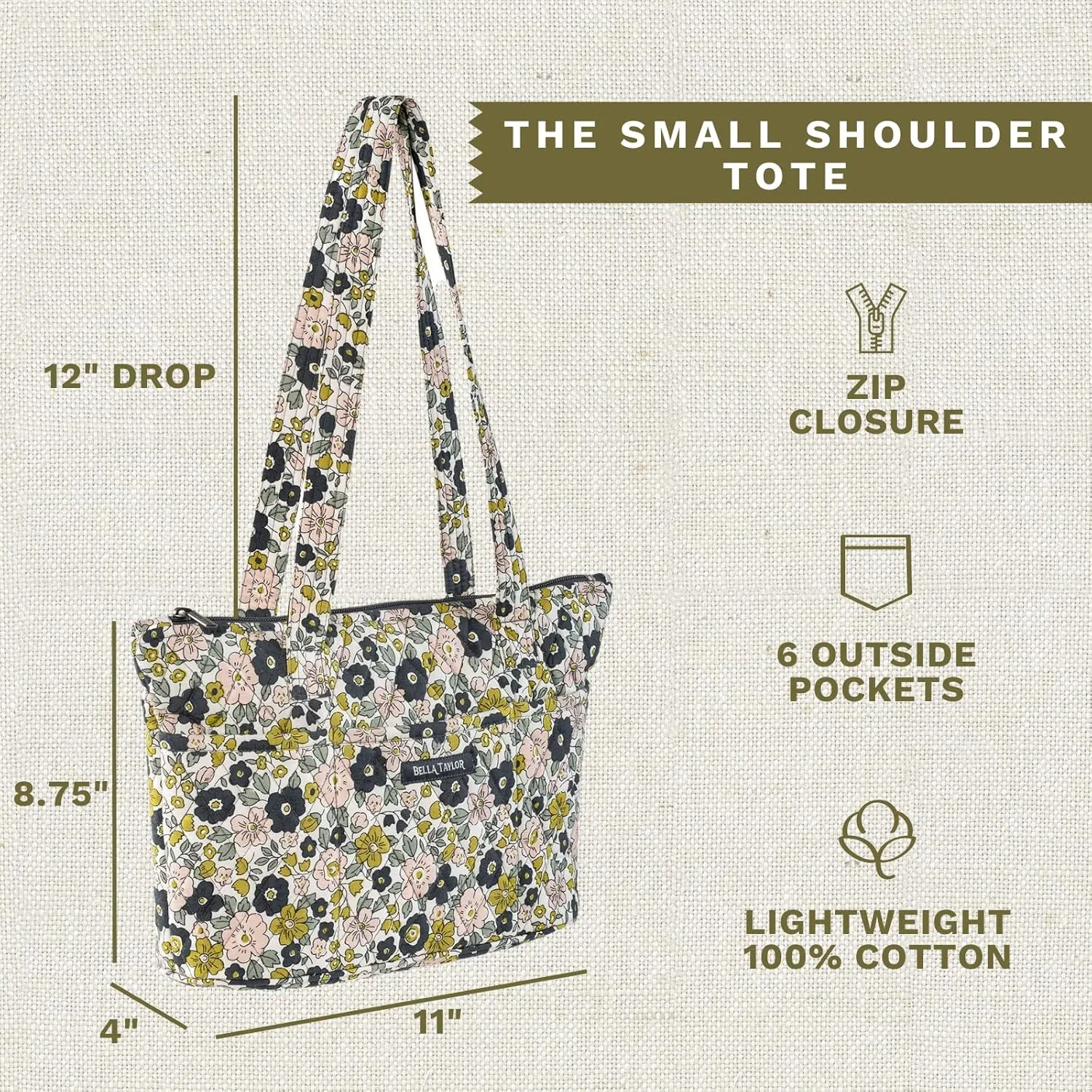 Bella Taylor Small Tote | Lightweight Quilted Fabric Purses for Women