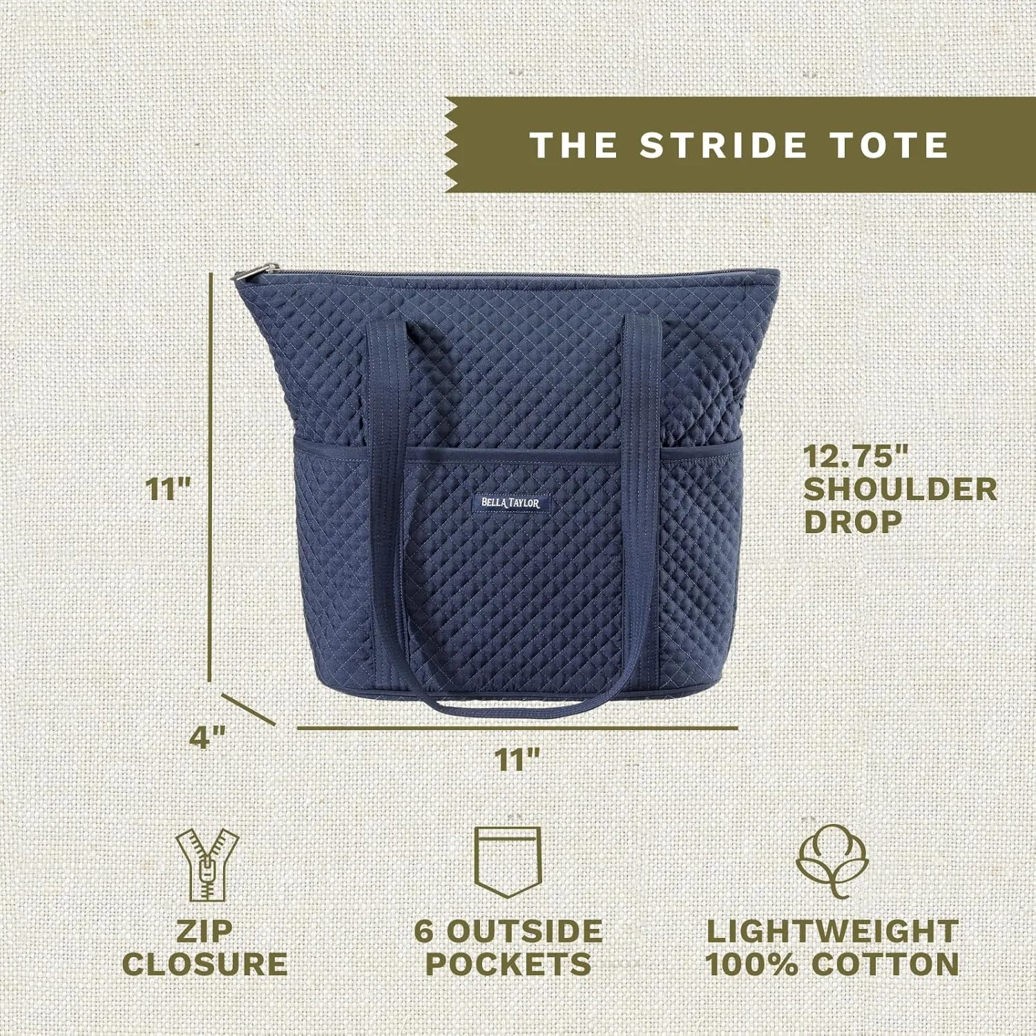 Bella Taylor Stride Tote | Lightweight Quilted Fabric Handbags for Women