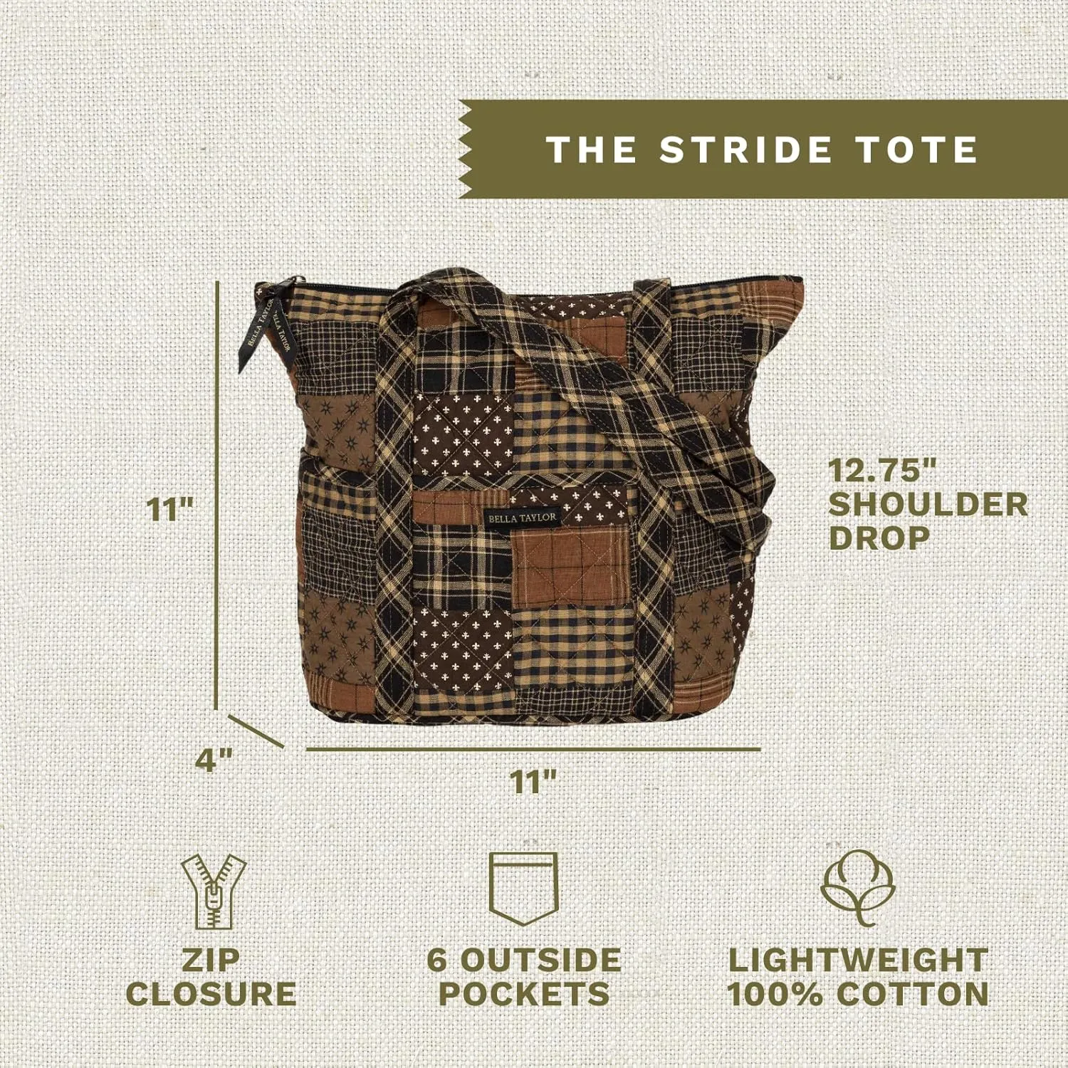 Bella Taylor Stride Tote | Lightweight Quilted Fabric Handbags for Women