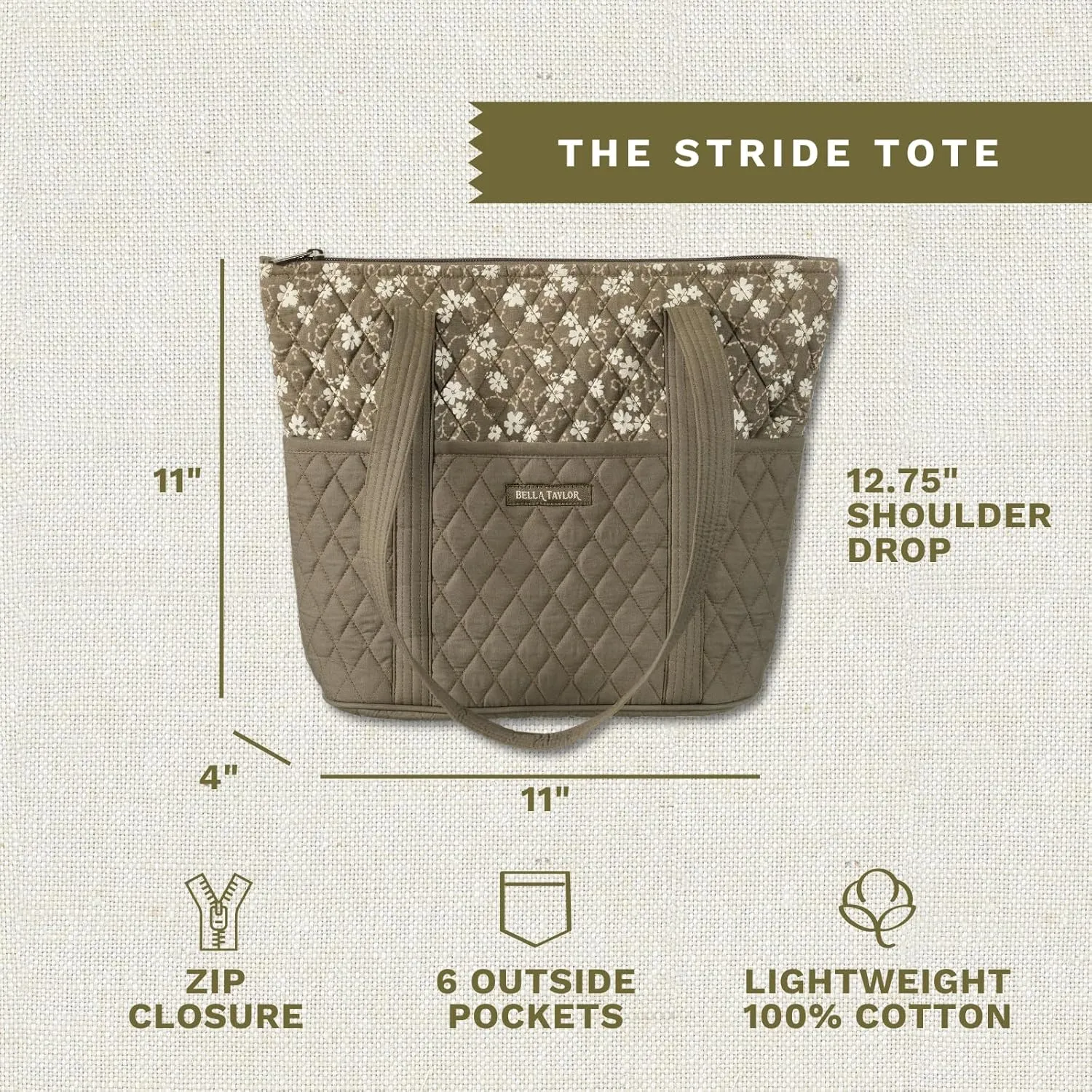 Bella Taylor Stride Tote | Lightweight Quilted Fabric Handbags for Women