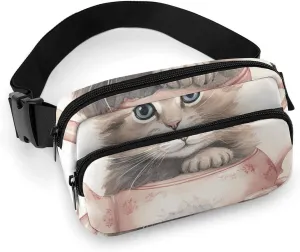 Belt Bag Fanny Pack Waist Bag Cat Holding Teacup Crossbody Bags for Women Bum Bag Everywhere Belt Bag