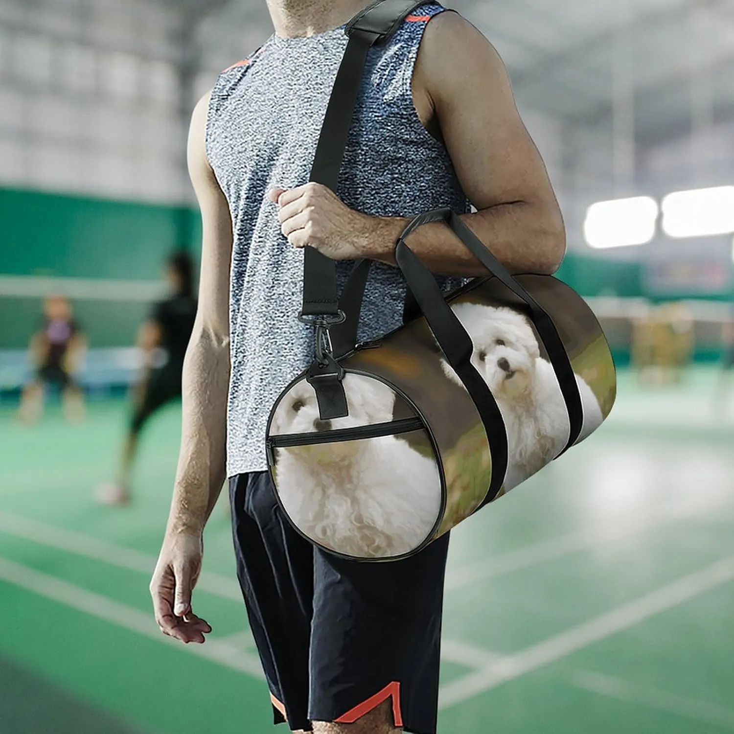 Bichon Frise Dog Gym Bag Small Travel Duffle Bag with Compartment Carry On Weekender Bag for Women Men
