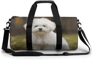 Bichon Frise Dog Gym Bag Small Travel Duffle Bag with Compartment Carry On Weekender Bag for Women Men