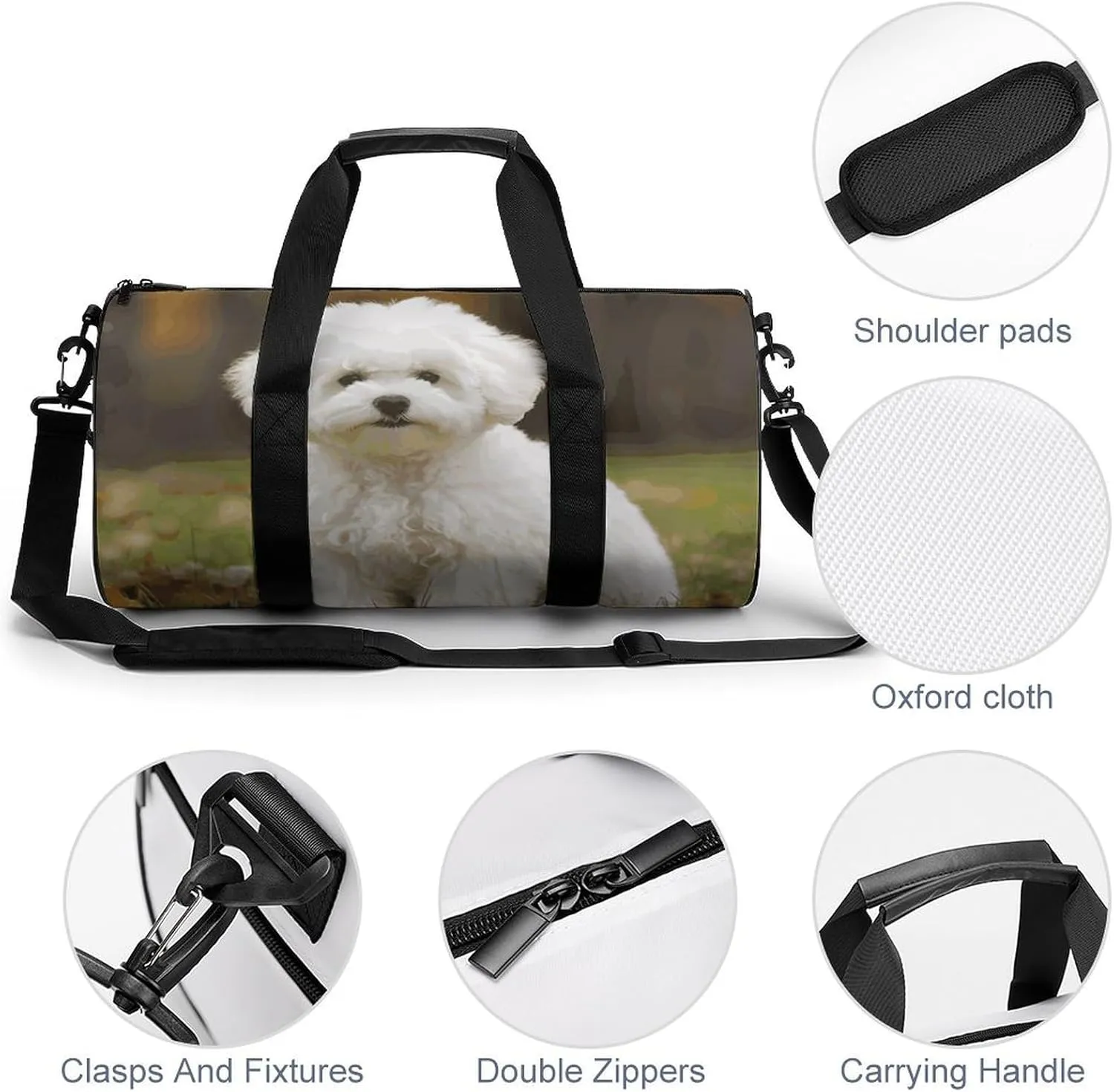Bichon Frise Dog Gym Bag Small Travel Duffle Bag with Compartment Carry On Weekender Bag for Women Men