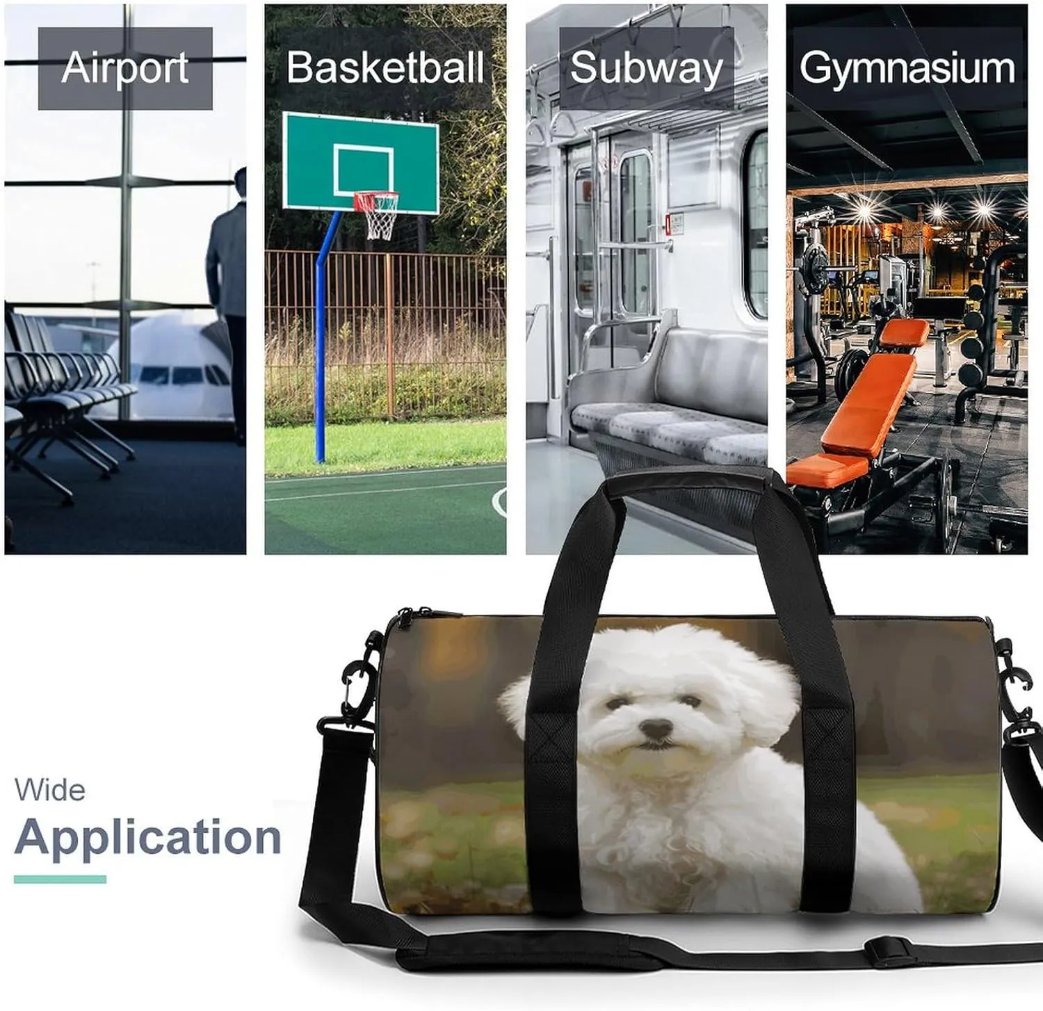 Bichon Frise Dog Gym Bag Small Travel Duffle Bag with Compartment Carry On Weekender Bag for Women Men